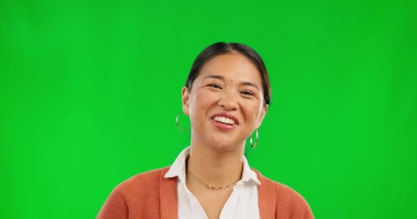 Mutlu Asyalı Kadın Yeşil Ekran Merhaba Stüdyo Geçmişine Karşı Öğretmenlik — Stok video