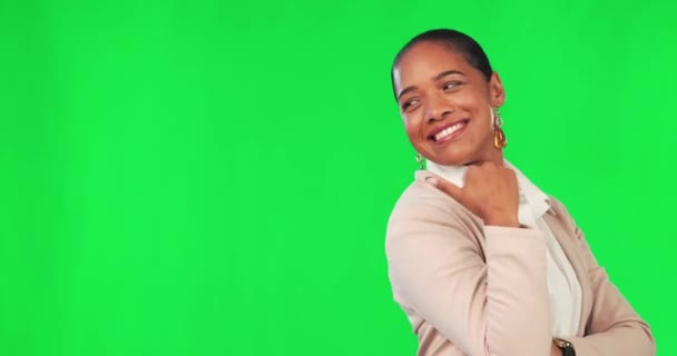 Şaret Parmağı Kadını Reklam Için Yeşil Ekrana Gülümse Işaretli Kadın — Stok video
