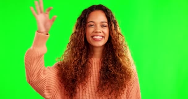 Mulher Feliz Sorriso Sinal Emoji Tela Verde Para Bom Serviço — Vídeo de Stock