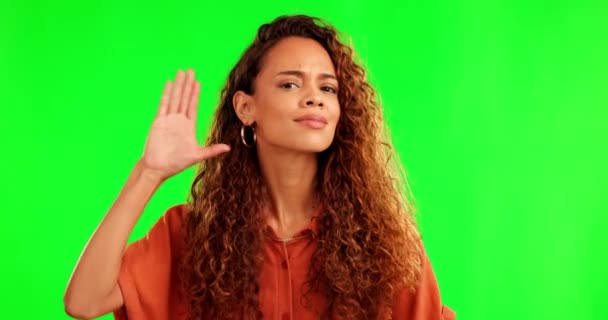 Woman Listening Hand Ear Green Screen Face Question Doubt Gossip — Stock Video