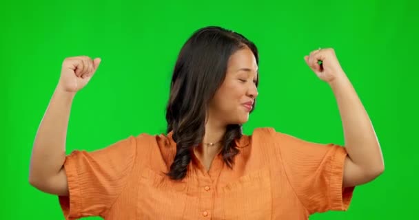 Face Woman Flex Muscle Green Screen Studio Isolated Background Portrait — Stock Video