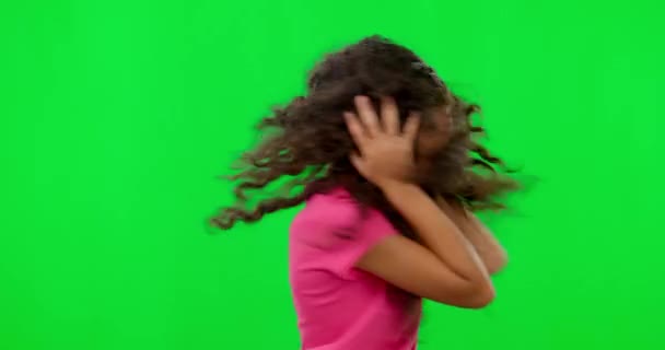 Зелений Екран Шум Руки Вухах Дівчинки Дитини Студії Аутизмом Нещасливі — стокове відео