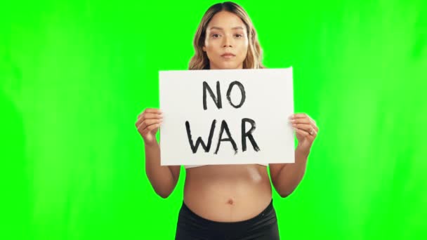 Green Screen War Sign Woman Pregnant Stomach Studio Danger Warning — Stock Video
