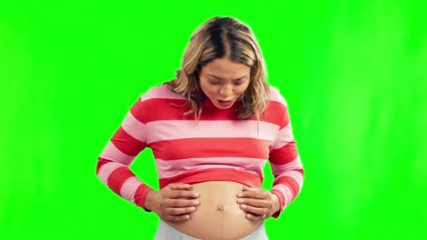 Pantalla Verde Hablando Mujer Embarazada Feliz Con Vientre Estudio Para — Vídeos de Stock