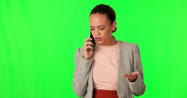 Femme Affaires Frustré Appel Téléphonique Par Écran Vert Avec Des — Video
