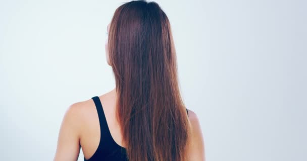 Piękno Włosy Tył Kobiety Studio Kosmetyki Szampon Wzrostu Zdrowego Połysku — Wideo stockowe