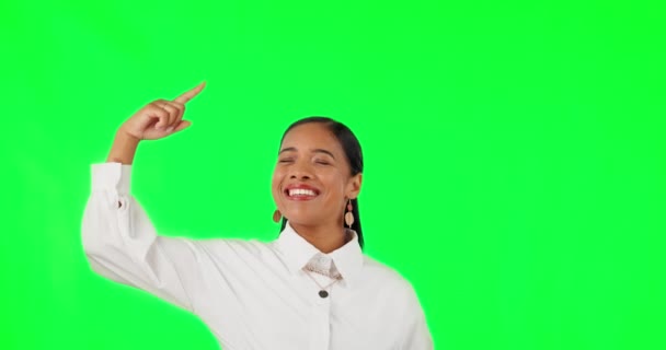 Pantalla Verde Señalando Mujer Negocio Con Sonrisa Información Maqueta Para — Vídeo de stock