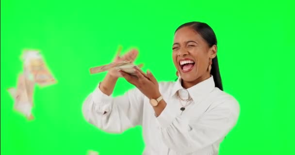 Ganador Dinero Feliz Con Mujer Negocios Pantalla Verde Para Éxito — Vídeos de Stock