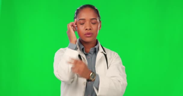Stress Femme Médecin Avec Mal Tête Écran Vert Employé Avec — Video