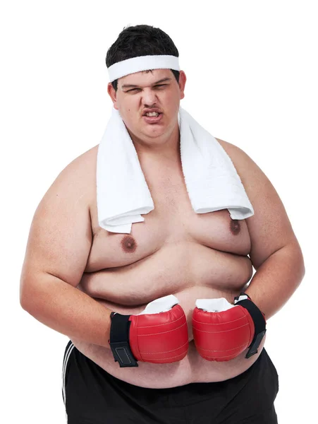 Bokser Portret Sportowy Rozmiar Człowieka Zdeterminowany Aby Schudnąć Cele Ćwiczeń — Zdjęcie stockowe
