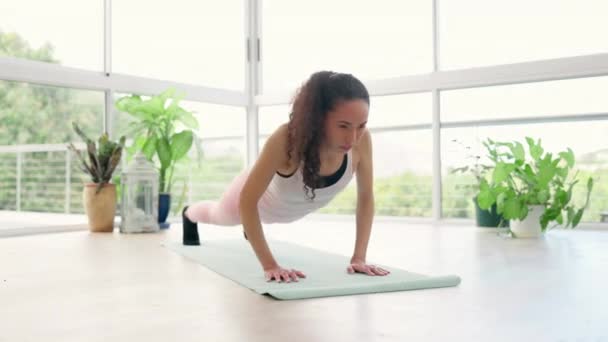 Fitness Estiramiento Mujer Estudio Yoga Para Hacer Ejercicio Ejercicio Salud — Vídeo de stock
