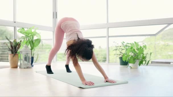 Fitness Równowaga Kobieta Studio Jogi Ćwiczeń Treningu Zdrowiem Mięśni Ciała — Wideo stockowe