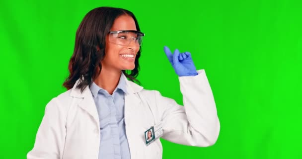 Yeşil Ekran Yüz Kadın Bilim Adamı Stüdyoda Tıbbi Opsiyon Model — Stok video