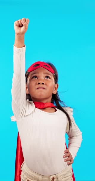 Girl Superhero Costume Hand Fly Play Fantasy Fun Imagination Courage — Stock Video