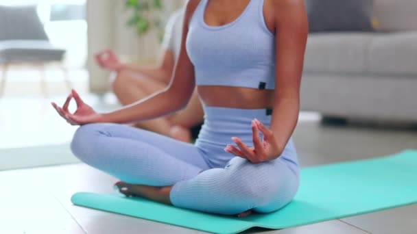 Yoga Mains Lotus Les Gens Dans Salon Maison Pour Forme — Video