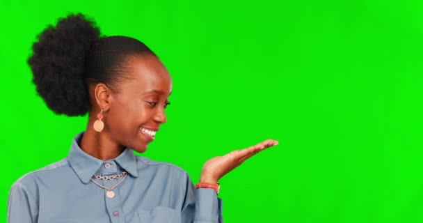 Cara Presentación Palma Mujer Negra Pantalla Verde Estudio Aislado Sobre — Vídeo de stock
