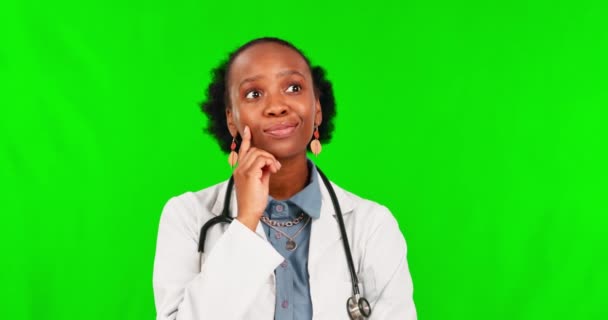 Pensamiento Pantalla Verde Una Mujer Negra Con Una Idea Salud — Vídeos de Stock