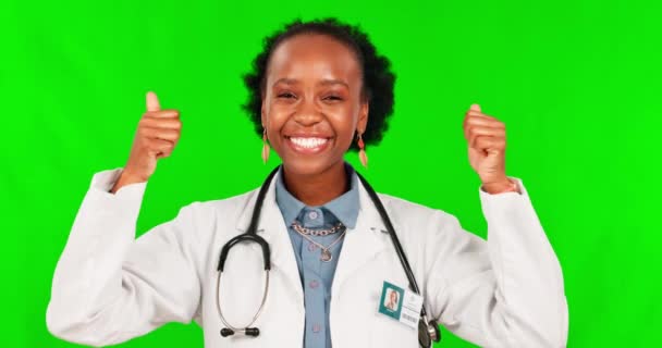 Доктор Пальчики Вгору Чорна Жінка Успіх Зеленому Екрані Підтримки Дякую — стокове відео
