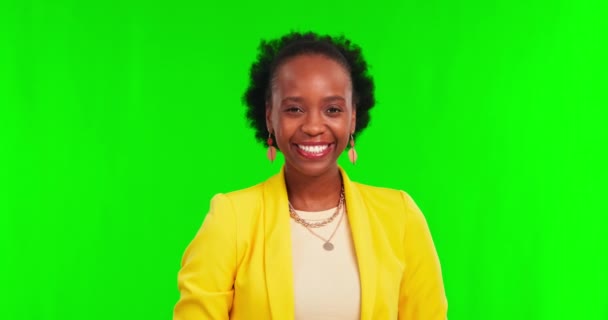 Mano Perfecta Cara Mujer Negra Estudio Pantalla Verde Para Éxito — Vídeos de Stock