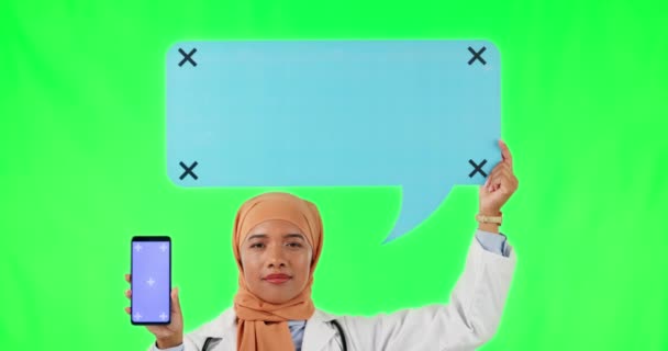 Telefon Zelená Obrazovka Žena Hlasovou Bublinou Sociální Média Marketing Reklama — Stock video