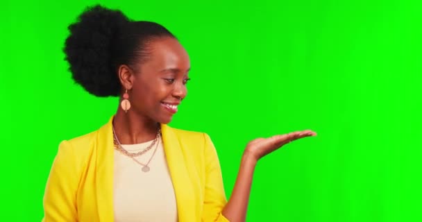Zelená Obrazovka Ruce Tvář Černé Ženy Maketou Prostor Pro Umístění — Stock video