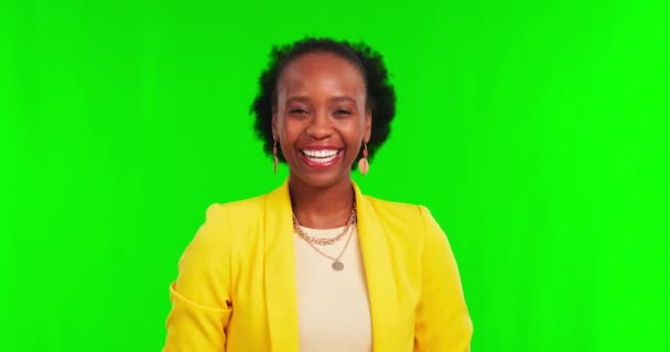 Riendo Cara Mujer Negra Estudio Pantalla Verde Con Buen Humor — Vídeos de Stock