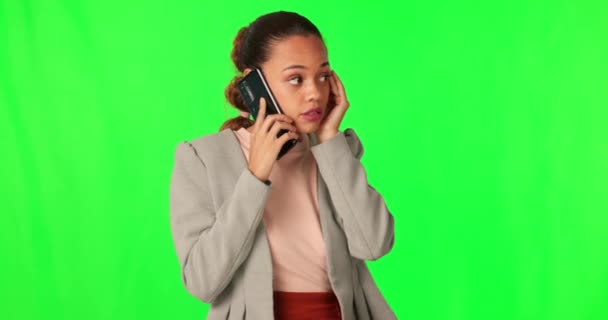 Πράσινη Οθόνη Τηλεφώνημα Επιχειρηματική Γυναίκα Άγχος Πάνω Από Λάθος Απόφαση — Αρχείο Βίντεο
