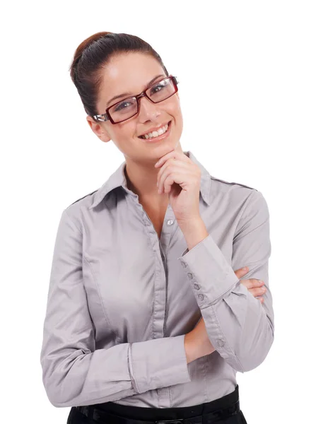 Retrato Estudio Mujer Feliz Corporativa Consultor Agente Bienes Raíces Sonrisa — Foto de Stock