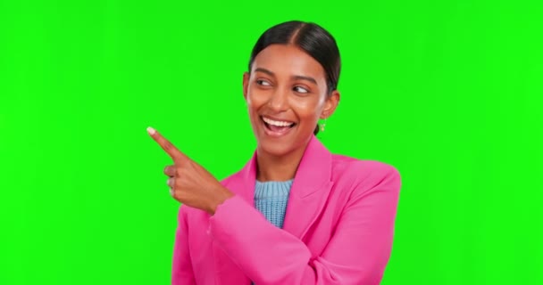 Зеленый Экран Женщина Портрет Указывающий Выбор Опцию Профессиональное Решение Корпоративном — стоковое видео