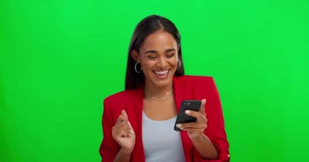 Taniec Telefon Twarz Kobiety Zielonym Ekranie Dla Wiadomości Bonus Lub — Wideo stockowe