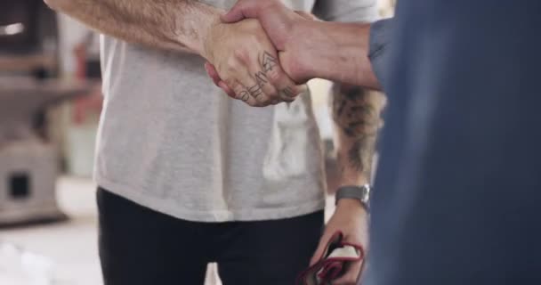 Skaka Hand Män Och Teamwork Verkstad Med Avtal Förtroende Och — Stockvideo