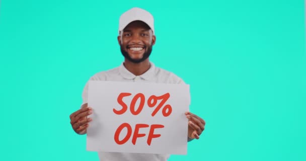 Czarny Człowiek Billboard Podpisać Sprzedaży Zniżkowej Reklamy Lub Marketingu Makiecie — Wideo stockowe