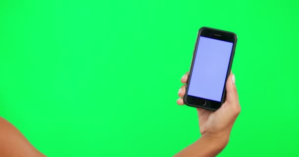 Teléfono Maqueta Mano Una Persona Pantalla Verde Para Sitio Web — Vídeos de Stock