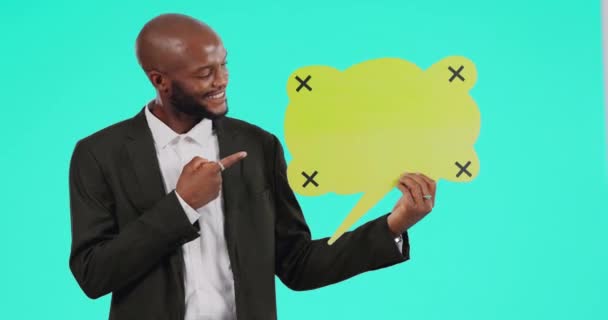 Hombre Negro Apuntando Burbuja Del Habla Diálogo Comunicación Negocios Marcador — Vídeos de Stock