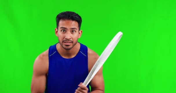 Fitness Tela Verde Retrato Homem Com Raquete Tênis Pronto Para — Vídeo de Stock