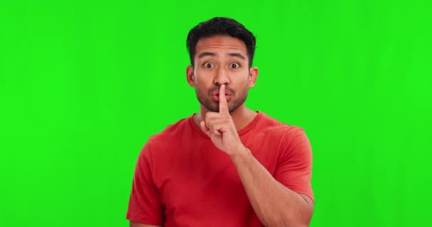 Face Green Screen Man Finger Lips Silent Secret Gossip Information — Stock Video
