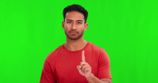 Uyarı Ciddi Yeşil Ekranda Asyalı Bir Adamın Yüzü Hayır Dur — Stok video
