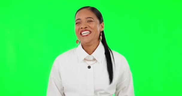 Счастливая Смешная Деловая Женщина Зеленом Экране Смеющаяся Над Шутками Комическими — стоковое видео