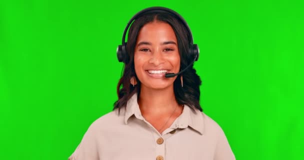 Green Screen Gesicht Und Frau Des Call Centers Kommunikation Verkaufsberatung — Stockvideo