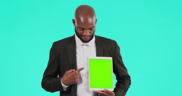 Tablet Zöld Képernyő Üzletember Bemutató Hiba Rossz Eredmények Rossz Kockázat — Stock videók