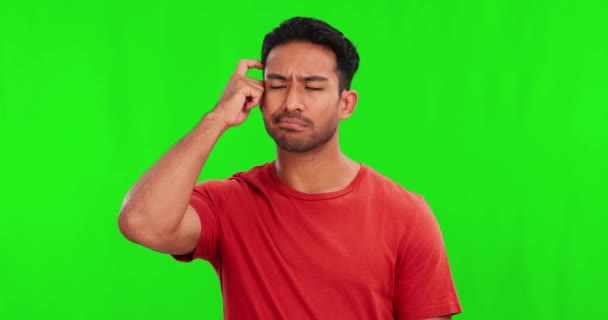 Düşünme Çözüm Yeşil Ekranda Beyin Fırtınası Yapan Emojili Bir Adam — Stok video