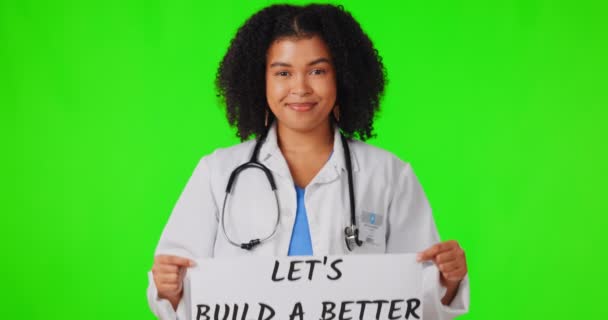 Πράσινη Οθόνη Γυναίκα Γιατρός Μήνυμα Στην Πινακίδα Υγειονομική Περίθαλψη Που — Αρχείο Βίντεο