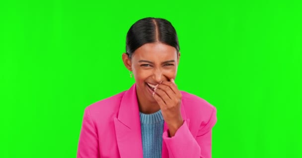 Zielony Ekran Śmiejąca Się Kobieta Uśmiech Twarzy Dla Humoru Emoji — Wideo stockowe