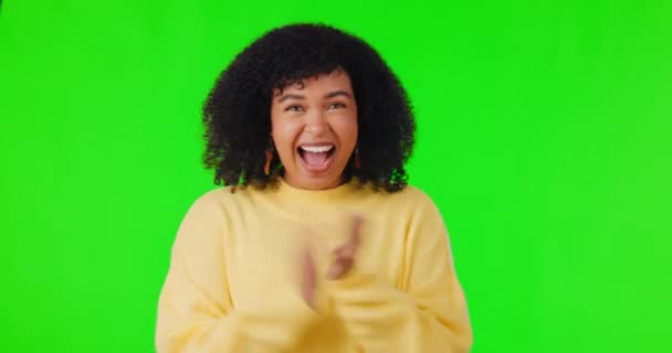 Tela Verde Rosto Mulher Com Aplausos Celebração Feliz Por Realização — Vídeo de Stock