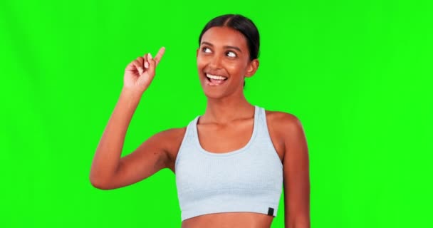 Femme Indienne Fitness Pointage Choix Sur Écran Vert Décision Entraînement — Video