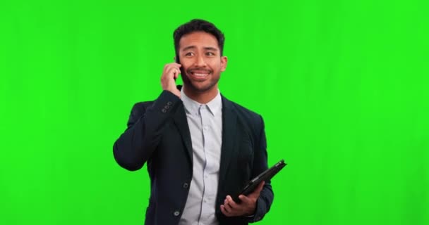 Schermo Verde Uomo Affari Camminare Con Telefonata Smartphone Comunicazione Negoziazione — Video Stock