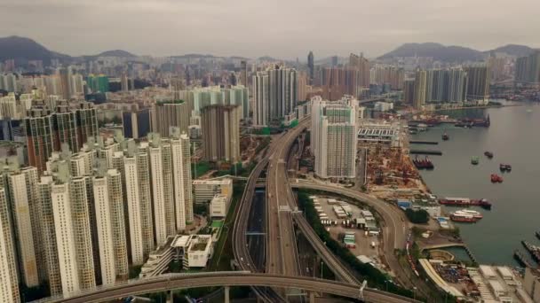Edifici Paesaggio Autostrada Con Drone Città Urbano Infrastrutture Industriale Grattacielo — Video Stock
