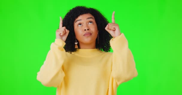 Pointing Shrug Face Woman Green Screen Studio Confused Mockup Background — Stock Video