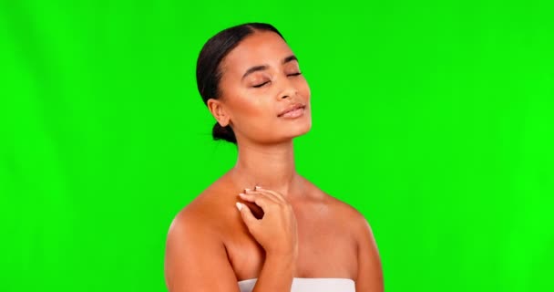 Yeşil Ekran Mutlu Kadın Cilt Bakımı Estetik Işıltı Stüdyo Arka — Stok video