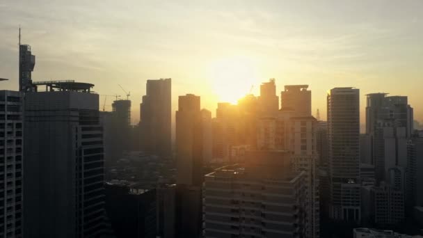 Stadsachtergrond Stedelijke Skyline Gebouwen Met Zonsondergang Architectuur Drone Van Outdoor — Stockvideo
